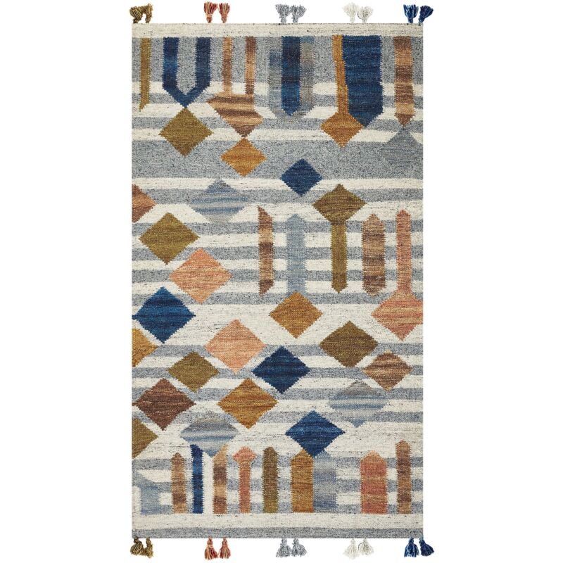 Beliani - Tapis Kilim Multicolore en Laine 80 x 150 cm avec Pompons Oriental Fait Main Kasakh