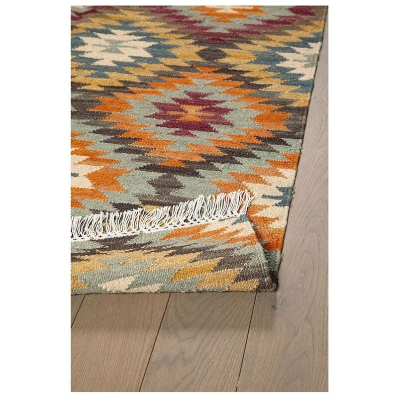Tapis kilim plat laine et coton avec franges Bamako Multicolore 100x160