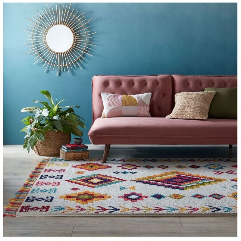 Flair Rugs - Tapis kilim rectangle avec franges moderne Coyote Crème 80x150