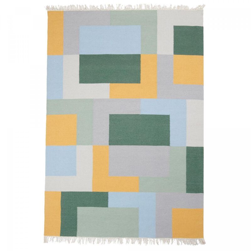 Impalo - Tapis kilim fait main en laine 120x170 jaune et vert rectangle