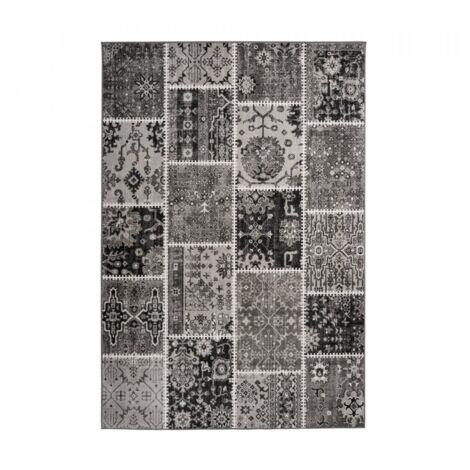 Tapis kilim tissé 160x230 gris et noir rectangle PATCHKUN