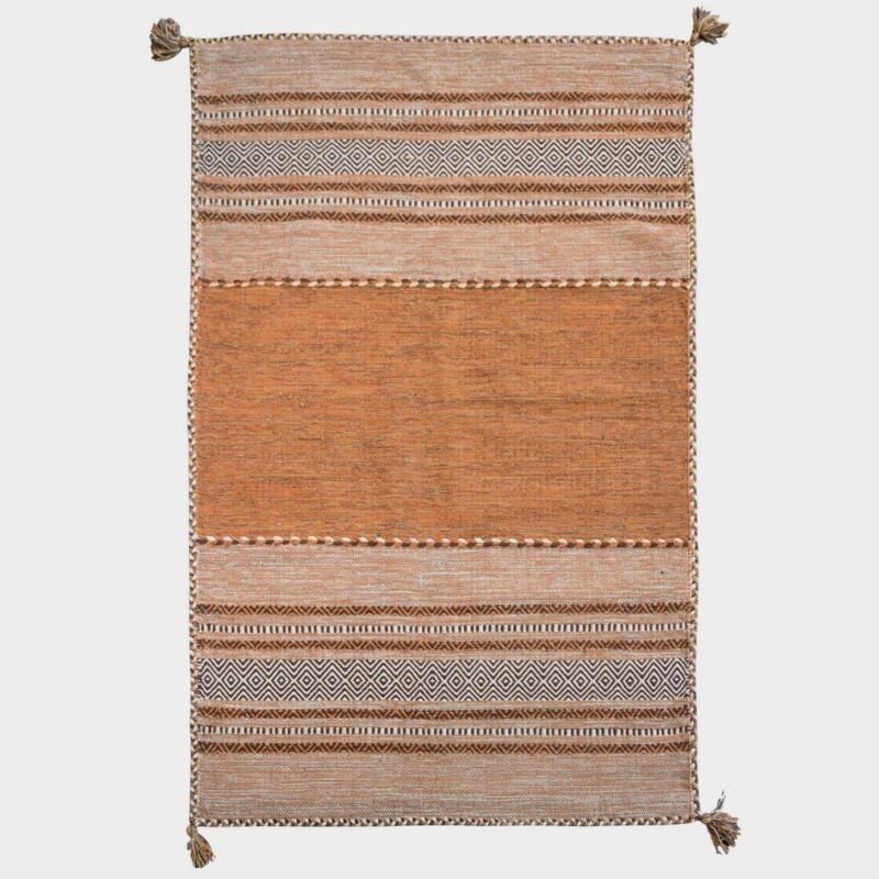 Jadorel - Tapis kilim fait main en coton 80x150 marron et beige rectangle motif ethnique