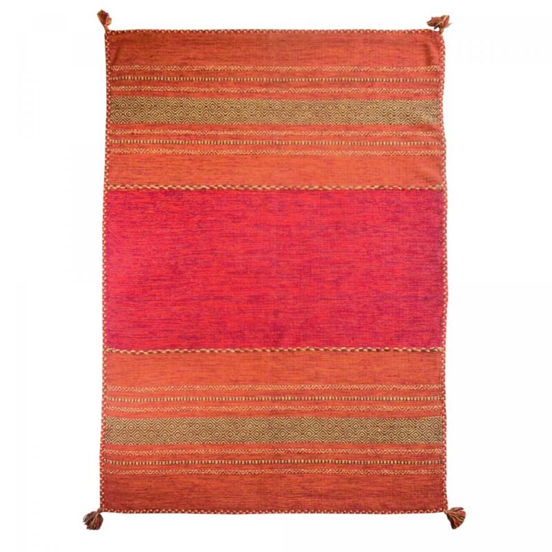 Tapis kilim fait main en coton 80x150 rouge et beige rectangle motif ethnique