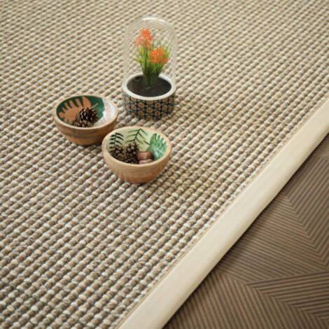 Tapis Laine et sisal - Caloundra grosses boucles beige - Ganse écru - 80 x 150 cm
