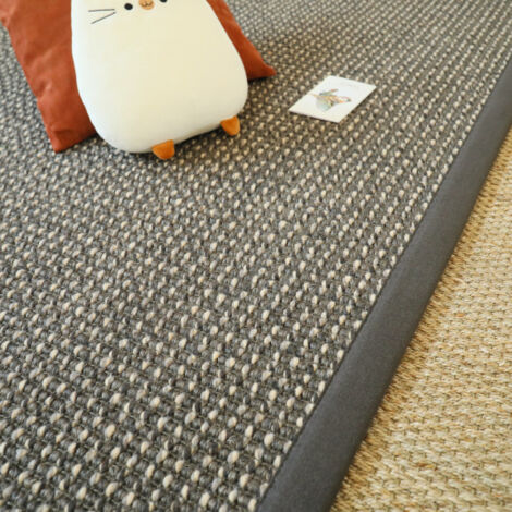 Tapis Laine et sisal - Caloundra grosses boucles gris - Ganse anthracite - 80 x 150 cm