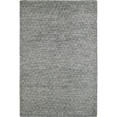Tapis laine graphite tissé main motif géométrique - 200 x 140 cm