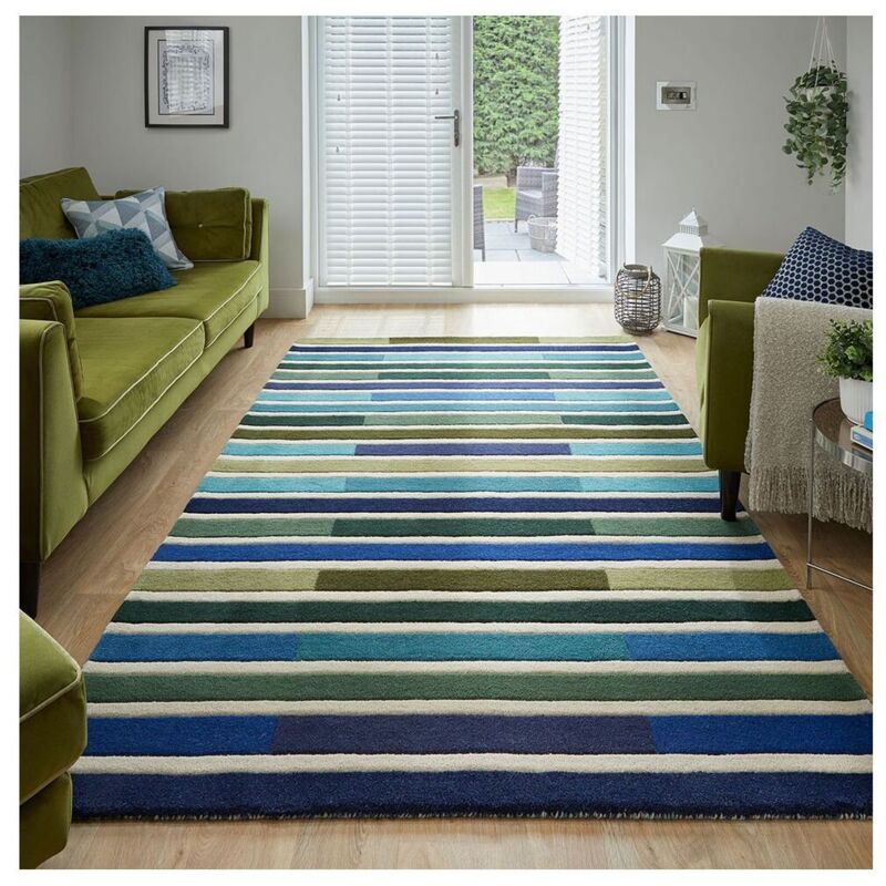 Flair Rugs - Tapis laine moderne rectangle courtes mèches Piano Vert 120x170