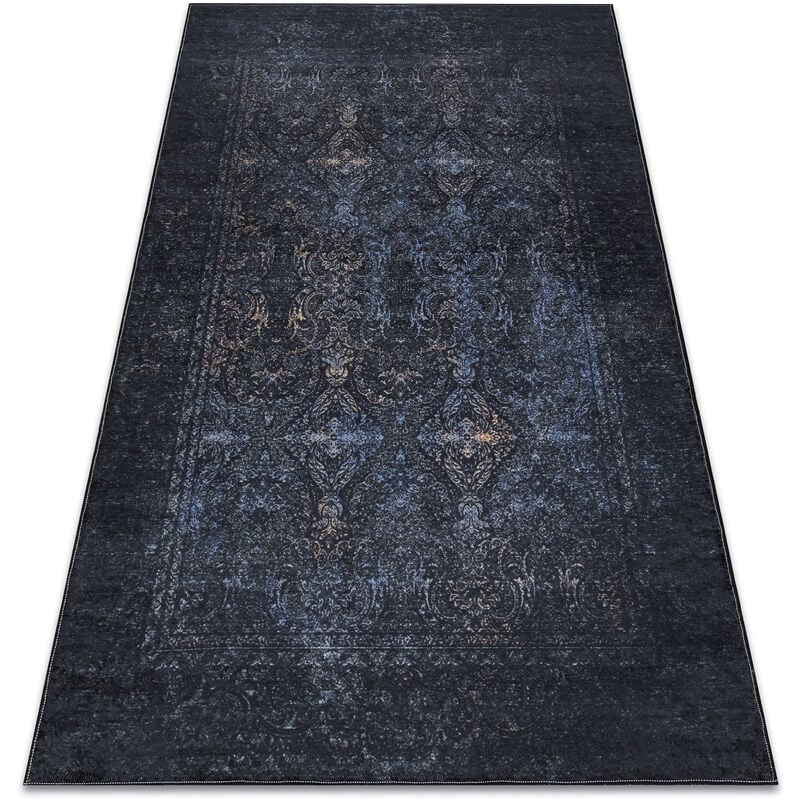 Tapis lavable andre 1058 Ornement, vintage antidérapant - noir et bleu black 80x150 cm