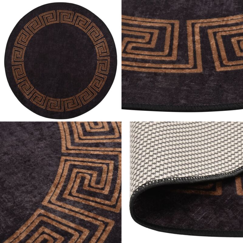 Vidaxl - Tapis lavable antidérapant φ120 cm noir et doré - Tapis Design - Tapis Salon - Tapis Chambre - Tapis Moderne - Tapis Rond - Home & Living