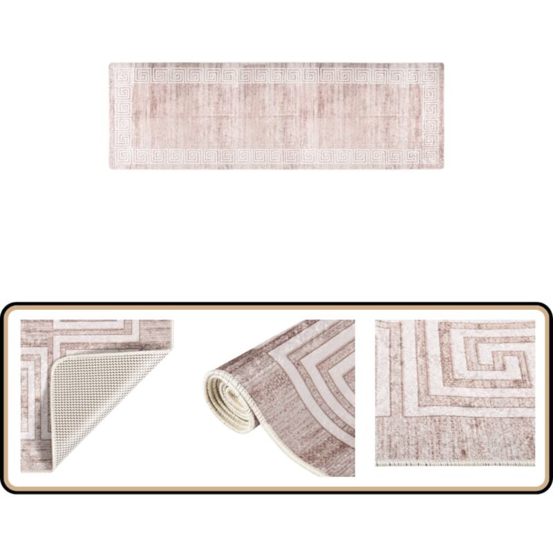 Tapis lavable antidérapant 80x300 cm Beige - Tapis Design - Tapis Salon - Tapis Chambre - Tapis Entrée - Tapis Moderne
