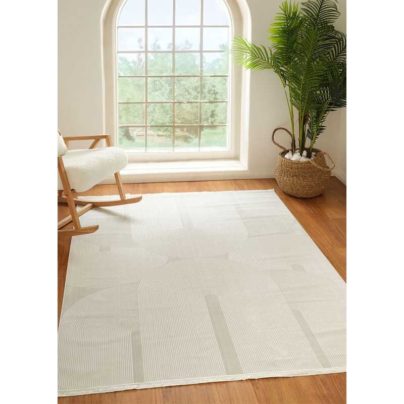 Tapis lavable en machine crème arc istanbul 02 à poils courts brillants 200x290 cm