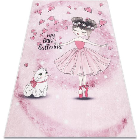 RUGSX Tapis lavable BAMBINO 2185 Ballerine, minou pour les enfants antidérapant - rose pink 80x150 cm