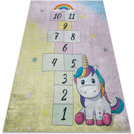 Tapis lavable BAMBINO 54060 Licorne, nombres pour les enfants antidérapant - rose / jaune multicolour 160x220 cm
