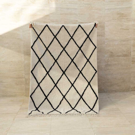 Tapis lavable en Coton recyclé Noir / écru - modèle Casablanca