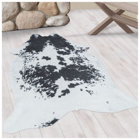 Tapis lavable en machine noir imitation peau de bête Malu Noir 100x135