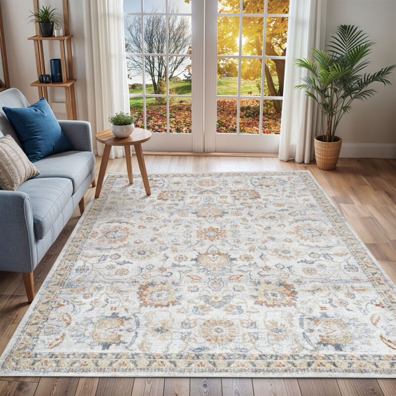 Surya - Tapis Vintage Lavable en Machine Gris/Jaune 200x275 cm