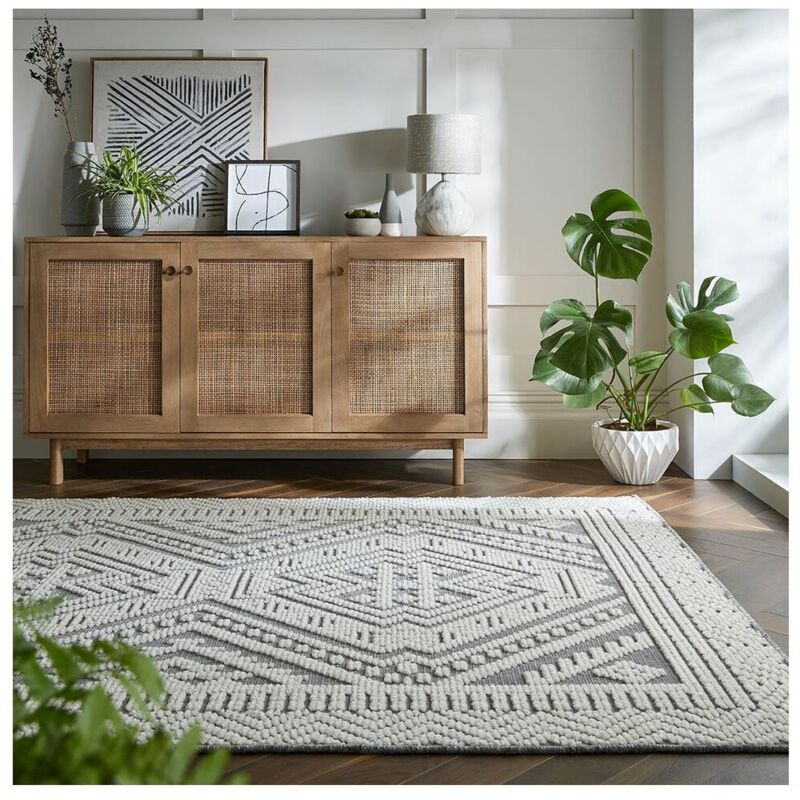 Flair Rugs - Tapis lavable en machine plat moderne Jaipur Gris 160x240