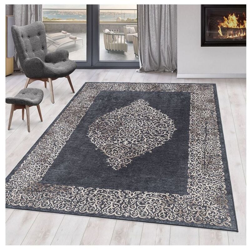 Tapis lavable en machine style orient noir Antique Noir 140x200