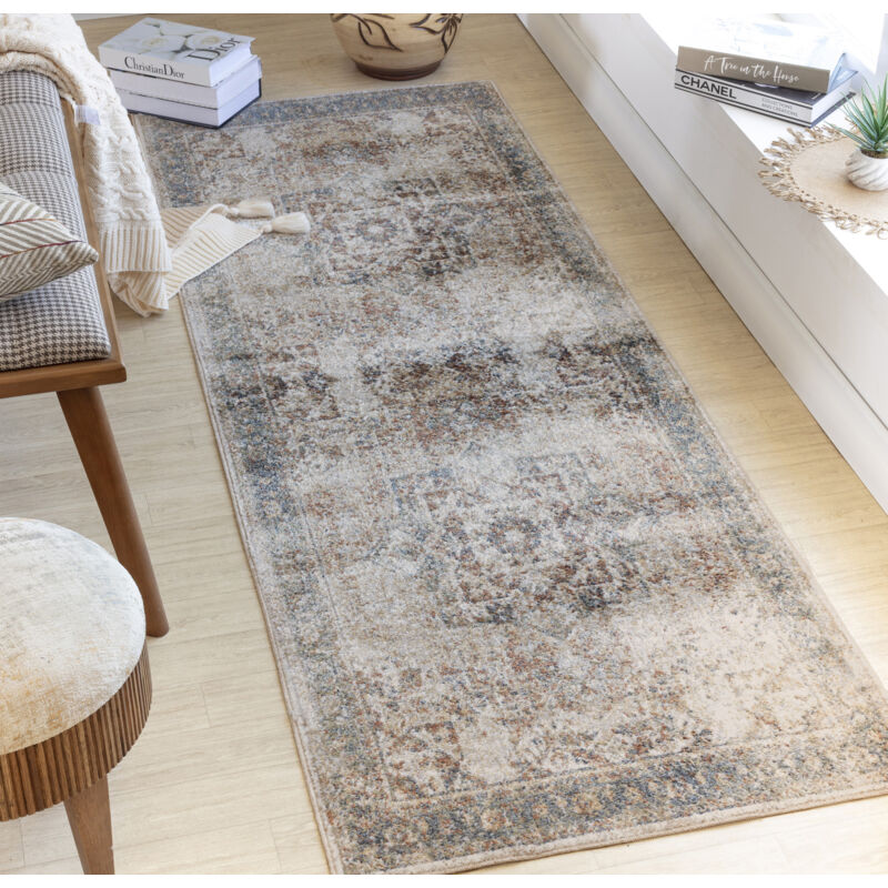 Surya - Tapis de Couloir Lavable en Machine Marron/Ivoire 80x220 cm