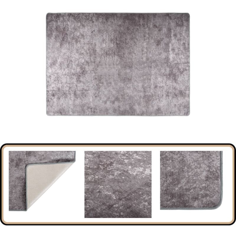 Tapis lavable gris 150x230 cm antidérapant - Tapis Salon - Tapis Gris - Tapis Velour - Tapis Antidérapant - Tapis Absorbant Bruit