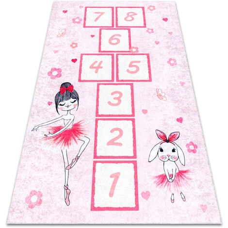 Tapis lavable JUNIOR 51828.802 marelle, ballerine pour les enfants antidérapant - rose pink 80x150 cm