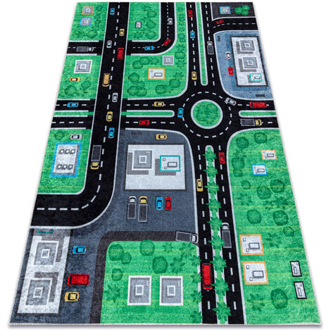 Tapis lavable JUNIOR 52052.802 Ville, rues pour les enfants antidérapant - noir green 80x150 cm