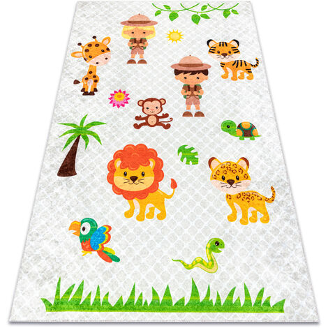Tapis lavable JUNIOR 52104.801 Safaris, animaux pour les enfants antidérapant - gris multicolor 120x170 cm
