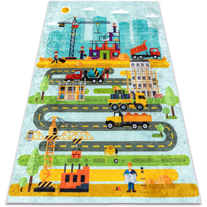 Rugsx - Tapis lavable junior 52105.801 Chantier de construction, rues pour les enfants antidérapant - bleu multicolor 120x170 cm