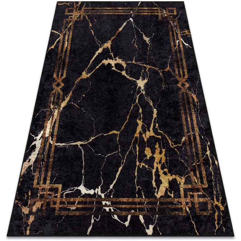 Tapis lavable miro 51333.801 Marbre, cadre antidérapant - noir / or black 120x170 cm