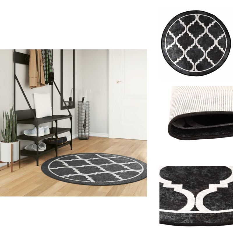 Tapis lavable noir et blanc ø 120 cm antidérapant - Tapissalon - Tapis Design - Tapis Antidérapant - Tapis Rond - Tapis Noir Et Blanc