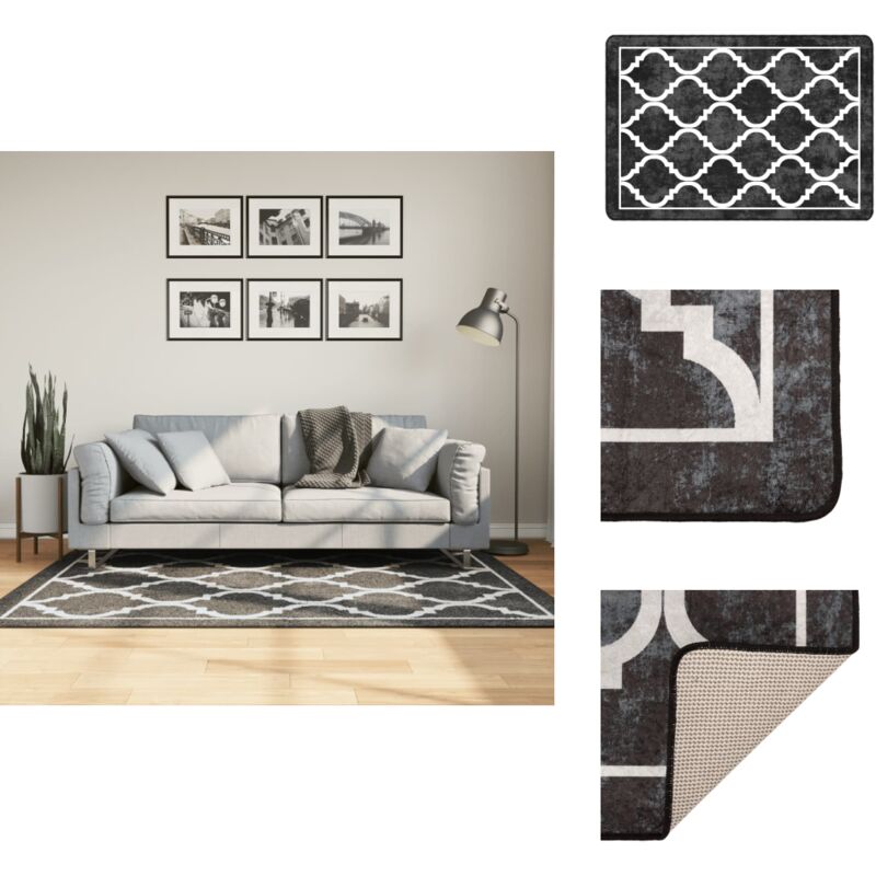 Tapis lavable noir et blanc 120x180 cm antidérapant - Tapis Salon - Tapis Chambre - Tapis Entrée - Tapis Antidérapant - Tapis Design