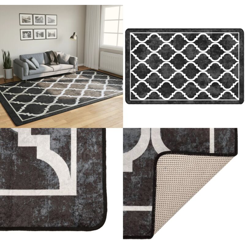 Vidaxl - Tapis lavable noir et blanc 190x300 cm antidérapant - Tapissalon - Tapis Design - Tapis Antidérapant - Tapis Absorbant Bruit - Tapis Velour