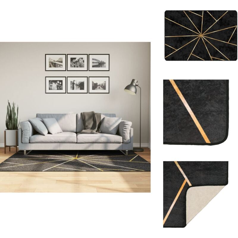 Vidaxl - Tapis lavable noir et doré 120x180 cm antidérapant - Tapissalon - Tapis Design - Tapis Moderne - Tapis Antidérapant - Tapis Velour