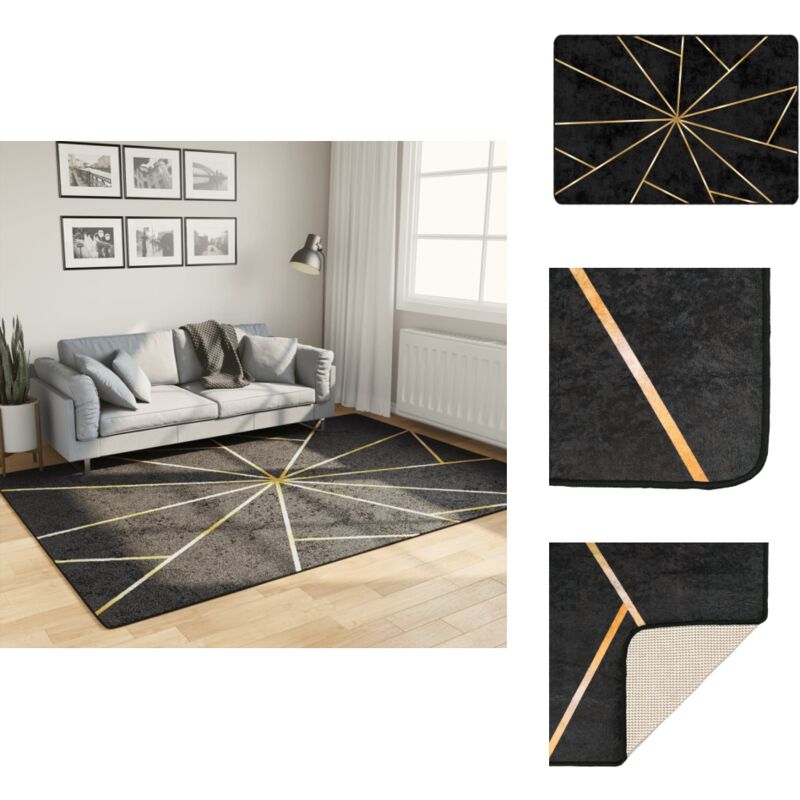 Tapis lavable noir et doré 160x230 cm antidérapant - Tapissalon - Tapis Design - Tapis Antidérapant - Tapis Velour - Tapis Absorbant Bruit
