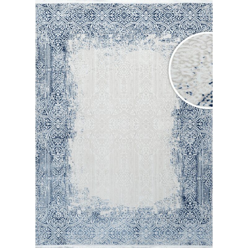 Tapis lavable en machine oriental bleu istanbul 08 à poils courts brillants 160x230 cm