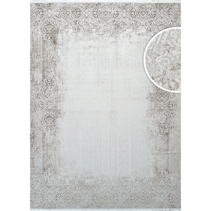 Tapis lavable en machine oriental taupe istanbul 08 à poils courts brillants 160x230 cm