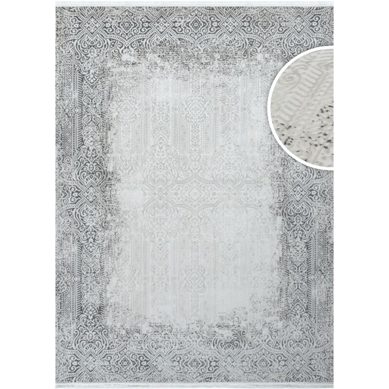 Tapis lavable en machine oriental gris ISTANBUL 08 à poils courts brillants 200x290 cm