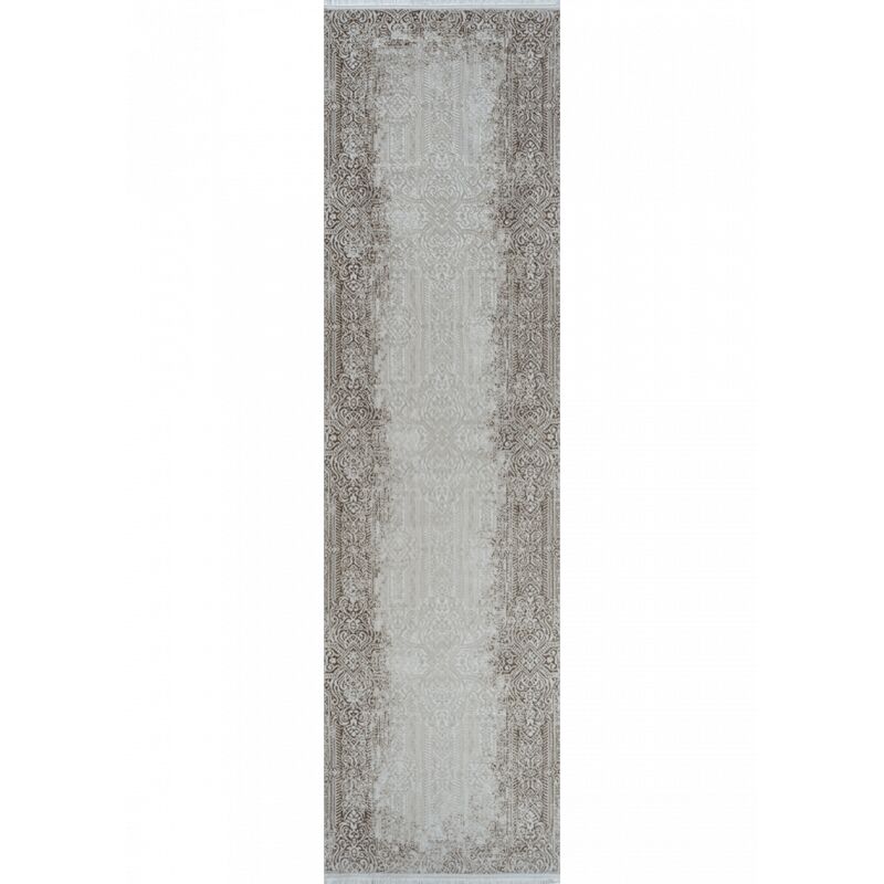 Toutapis - Tapis lavable en machine oriental taupe istanbul 08 à poils courts brillants 66x200 cm