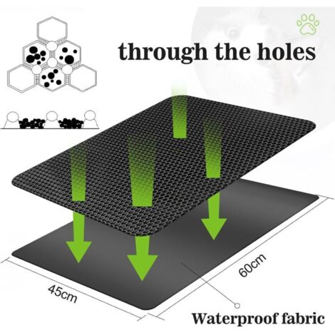 Tapis Litiere Chat 60x45 CM avec Velcro, Double Couche Tapis de Litière pour Chat Conception à Grands Trous, Imperméable Tapis Litière pour Chat, Non Toxique pour Bac à Litière Chat et Toilette Chat