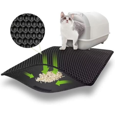 Tapis Litiere Chat 60x45 CM avec Velcro, Double Couche Tapis de Litière pour Chat Conception à Grands Trous, Imperméable Tapis Litière pour Chat, Non Toxique pour Bac à Litière Chat et Toilette Chat