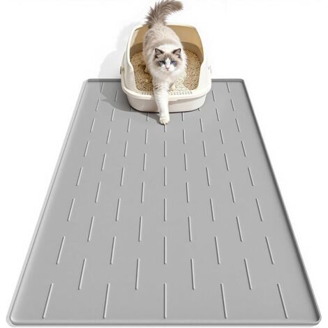 Tapis Litiere Chat Silicone, 86x56cm Tapis de Litière pour Chat, Antidérapant et Imperméable, Cat Litter Mat pour Ramasser le Sable, Gris Clair
