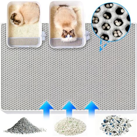 Tapis Litiere Chat XXL 90x60 CM - Double Couche Nid D Abeille - EVA Antiderapant Impermeable