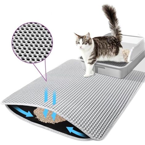 Tapis Litiere Chat,Tapis de Litière pour Chat Avec Couche Antidérapante,Tapis pour chat Imperméable, Antidérapant, Tapis Chat, Tapis de Toilette Chat pour Les Types de Chat Bac à Litière (Gris)