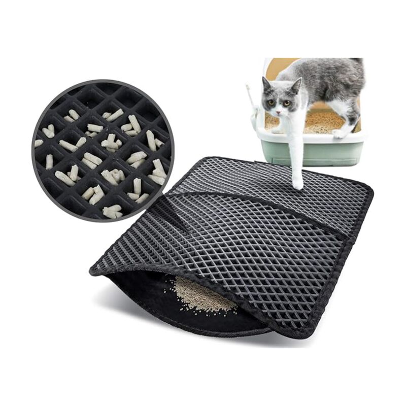 Tapis Litière Chat Double Couche Pliable 50x70cm, Non Toxique eva avec 12mm Grand Trou en Forme de Diamant, Tapis de Toilette Chat Imperméable