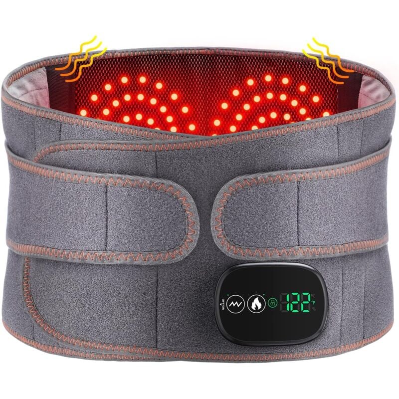 Tapis lombaire chauffant électrique, ceinture chauffante sans fil pour le dos avec 3 modes de massage chauffant rapide, écran tactile soulageant les