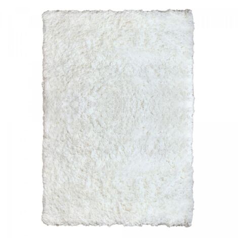 Tapis longs poils shaggy 160x230 crème fait à la main rectangle motif uni