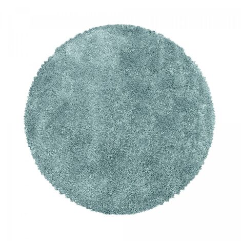 Tapis longs poils shaggy Ø200cm bleu tissé rond motif uni UNI B