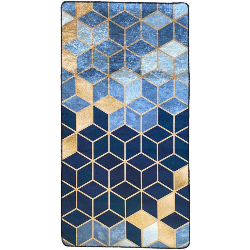 Vendorflair - Tapis Luxe Doré, Bleu Dimensions - 120x180 – Qualité supérieure pour Maison, Appartement, Bureau – Style élégant et durable – Confort
