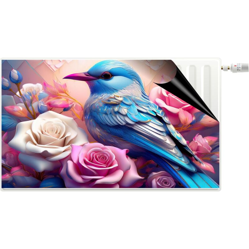 Tapis magnétique décoratif pour radiateur, motif oiseau coloré en fleurs