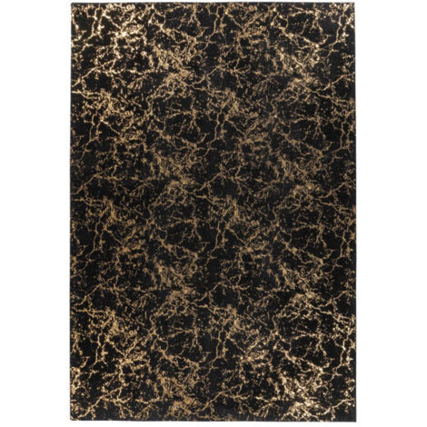 Tapis Marbré à Poils Longs "Bijou" Noir & Or 80 x 150 cm